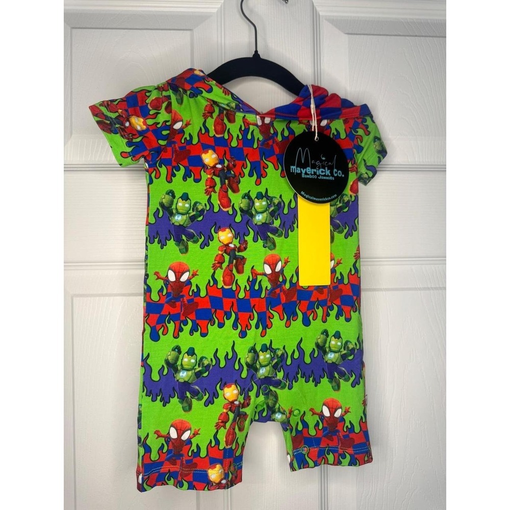 Magical Maverick Co Marvel Avengers Bamboo Hooded Romper 3-6M NWT